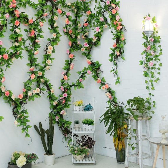 235cm Silk Roses Ivy flower Vine Artificial Flowers Green garland For Home & Garden Decoration