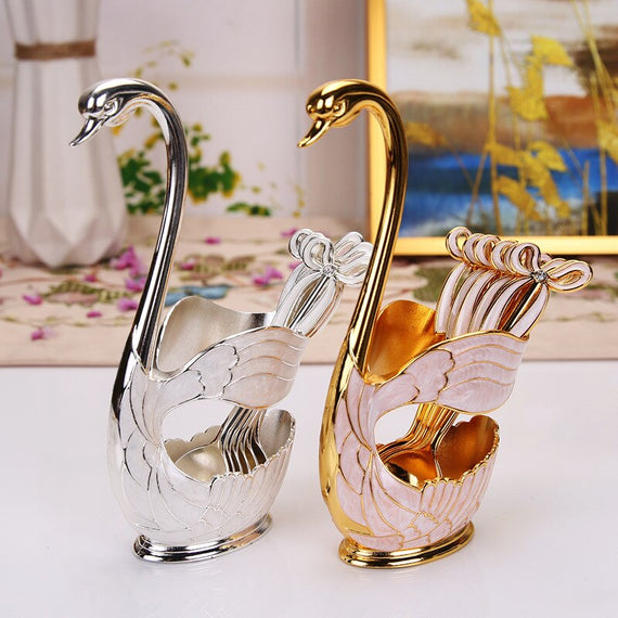 European Style Household Decorative Fashion Cute Swan Design Spoon Fork Set