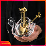 European Style Exquisite High-end Petal Fruit Fork Spoon Set with Spoon Swan Glass