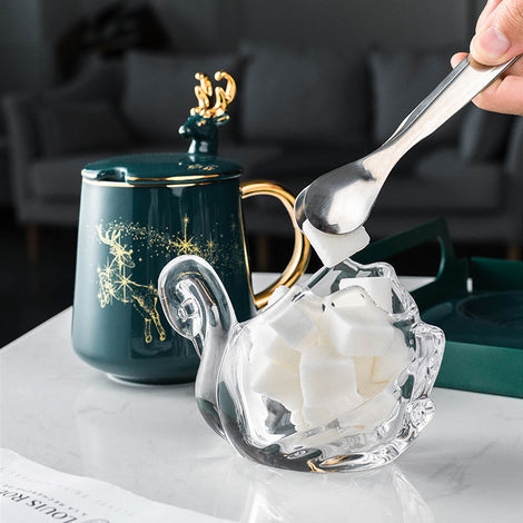 European Style Exquisite High-end Petal Fruit Fork Spoon Set with Spoon Swan Glass