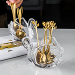 European Style Exquisite High-end Petal Fruit Fork Spoon Set with Spoon Swan Glass