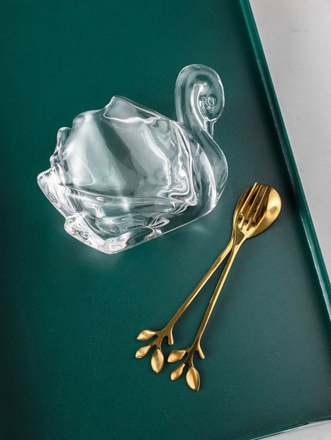 European Style Exquisite High-end Petal Fruit Fork Spoon Set with Spoon Swan Glass