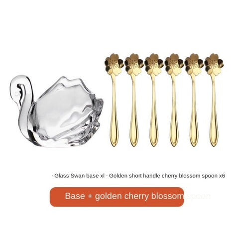 European Style Exquisite High-end Petal Fruit Fork Spoon Set with Spoon Swan Glass