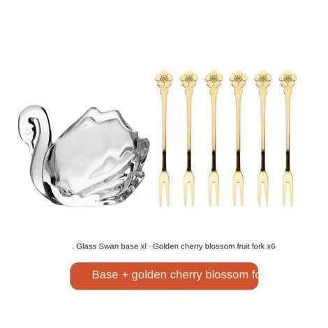 European Style Exquisite High-end Petal Fruit Fork Spoon Set with Spoon Swan Glass