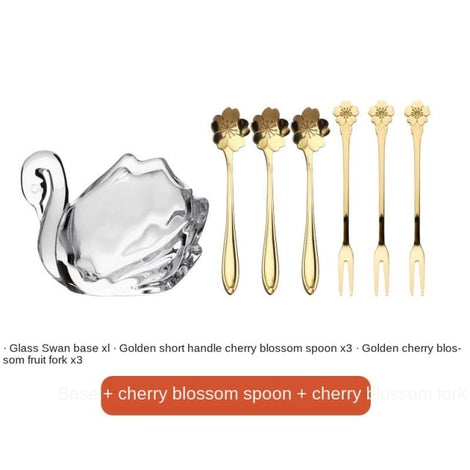 European Style Exquisite High-end Petal Fruit Fork Spoon Set with Spoon Swan Glass