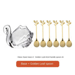 European Style Exquisite High-end Petal Fruit Fork Spoon Set with Spoon Swan Glass