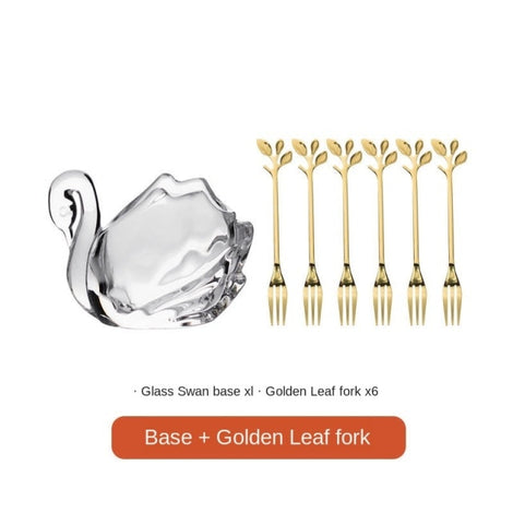 European Style Exquisite High-end Petal Fruit Fork Spoon Set with Spoon Swan Glass