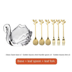 European Style Exquisite High-end Petal Fruit Fork Spoon Set with Spoon Swan Glass